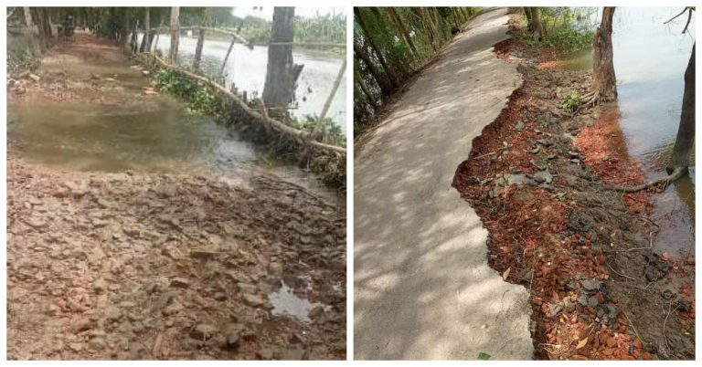 নাটোরের সিংড়ায় বন্যায় ভেঙ্গে পড়েছে গ্রামীণ সড়ক